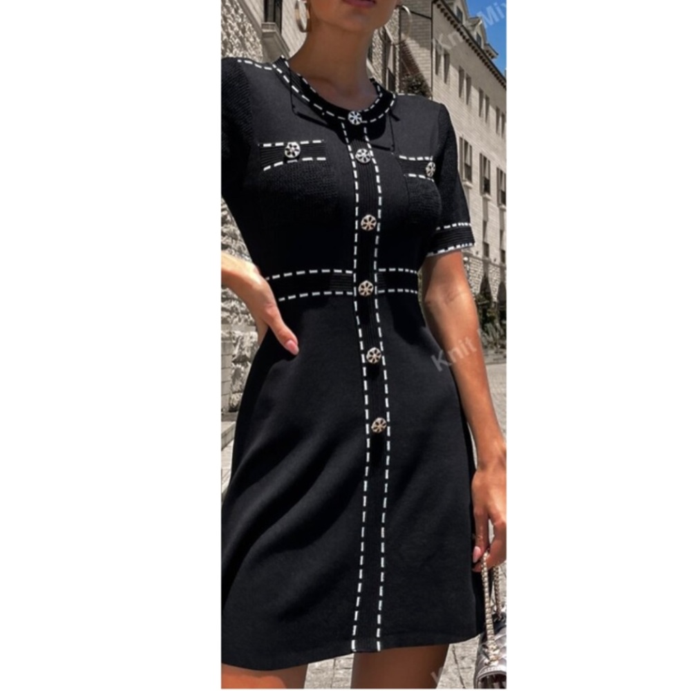 SALE🎈NWOT BEAUTIFUL KNIT DRESS WITH WHITE STITCHING AND UNIQUE BUTTONS! - Picture 2 of 10